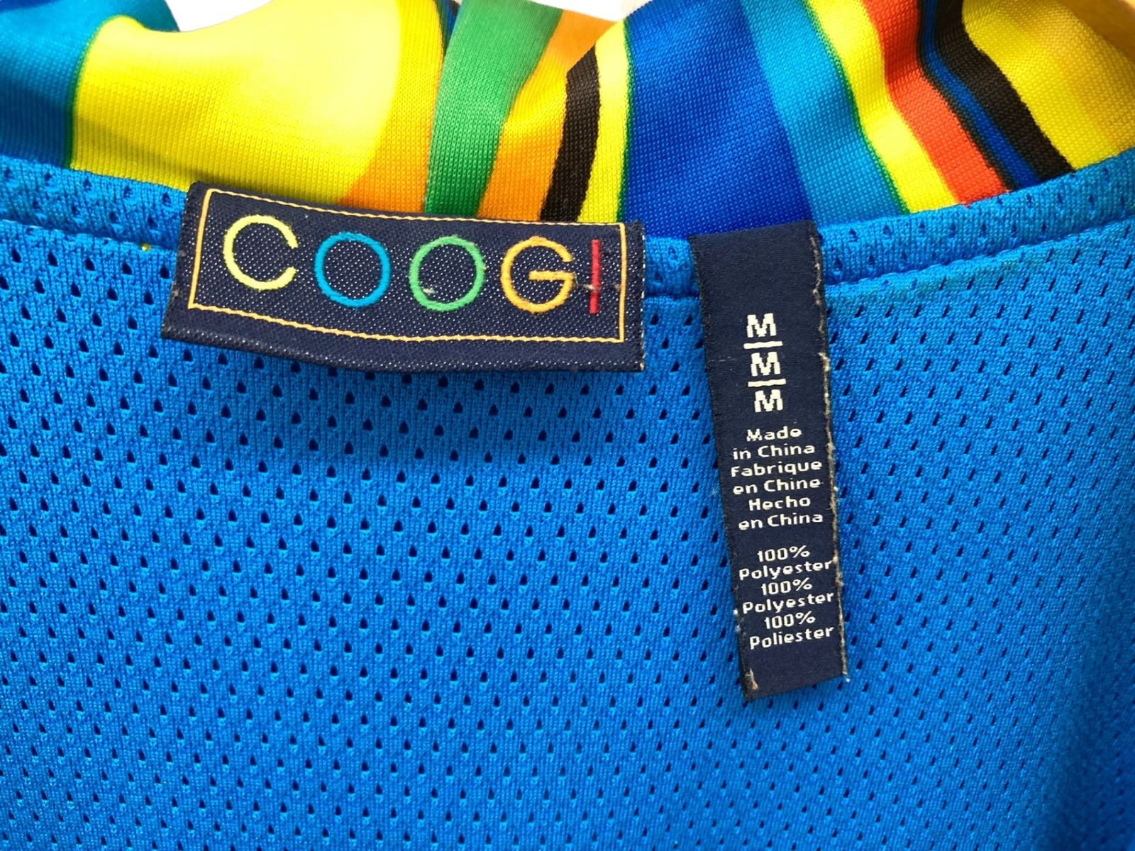 COOGI (クージー) 古着 フルジップ パーカー レインボー ストライプデザイン ロゴ刺繍 M ブルー×マルチカラー メンズ/028
