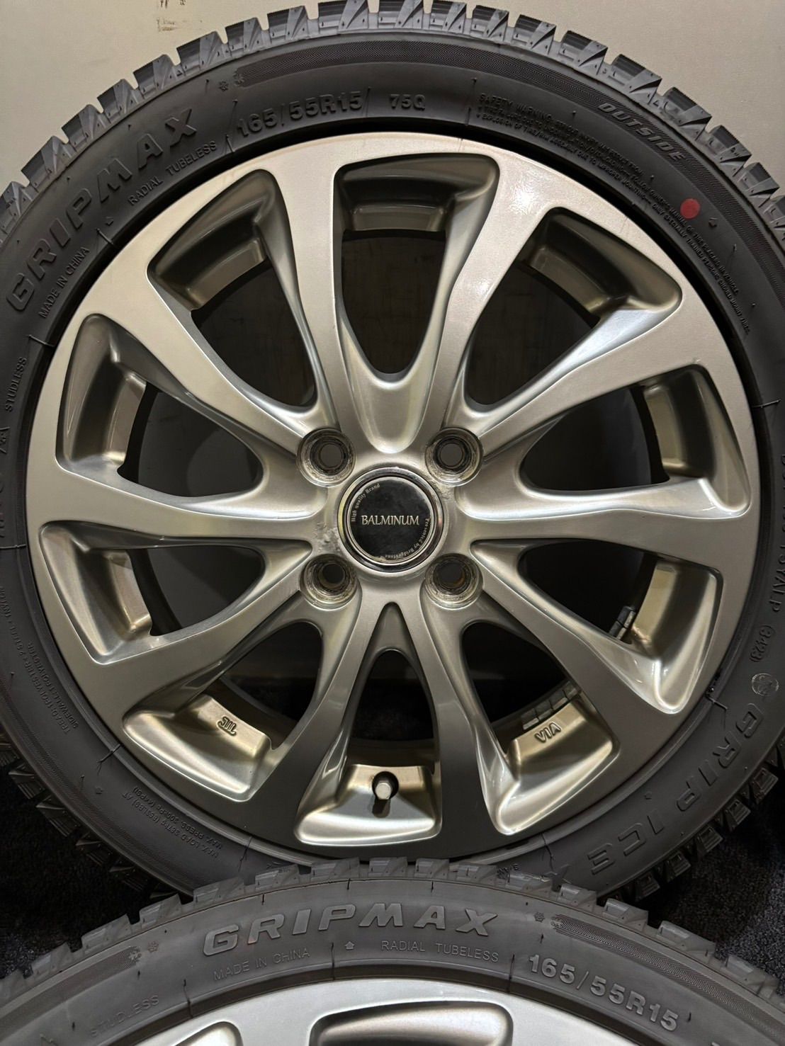 165 55R15 GRIPMAX GRIP ICE X 23年製 BALMINUM 15インチ 4.5J 48 100 4H スタッドレス 4本 N-BOX スペーシア タント 南1-K171