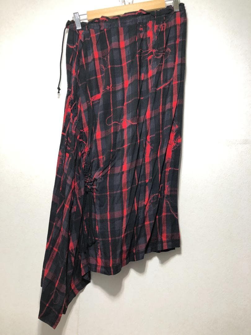 074051 Y s アシンメトリー チェック スカート 1 レーヨン ワイズ yohji yamamoto ヨウジヤマモト メンズ レディース YG-S13-208