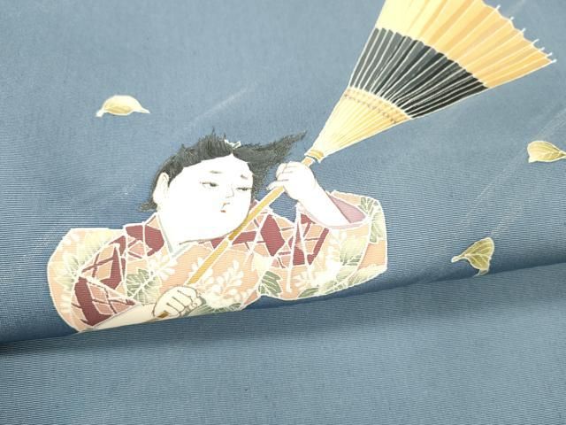 平和屋着物○小柳津公龍 塩瀬 九寸開き名古屋帯 手描き 童子番傘文