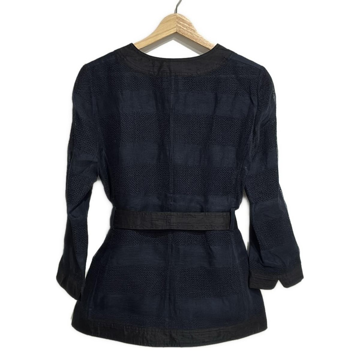 ARMANICOLLEZIONI アルマーニコレッツォーニ ワンピース サイズ38 S レディース - ネイビー×黒 長袖 ミニ レース シャツワンピ