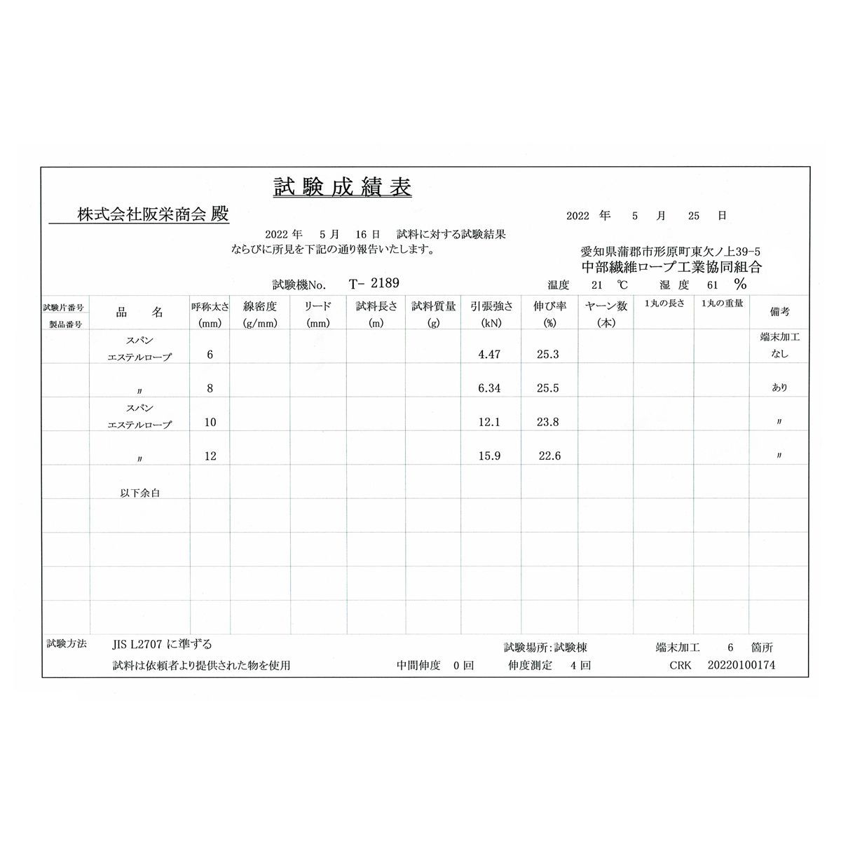 国内製造 スパンエステル アンカー ロープ 14mm x 50m 【マリン