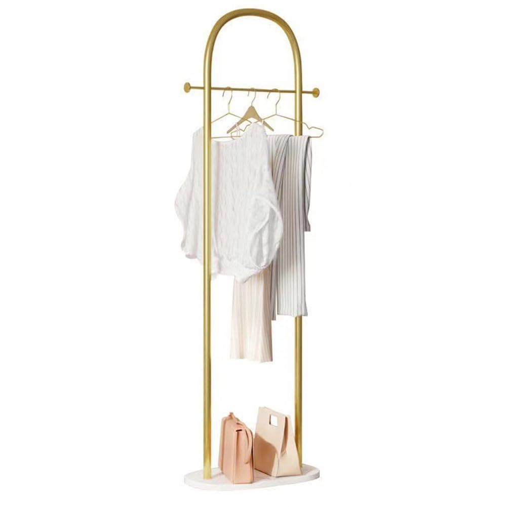 ハンガーラック衣類収納 洋服ラック 45x26x170cm 大理石ベース 頑丈な耐久性のある重い衣服ラック 洋服掛け 室内物干し 衣類収納 安定性 組立簡単 多機能収納 シンプルでスタイリッシュ イエロー
