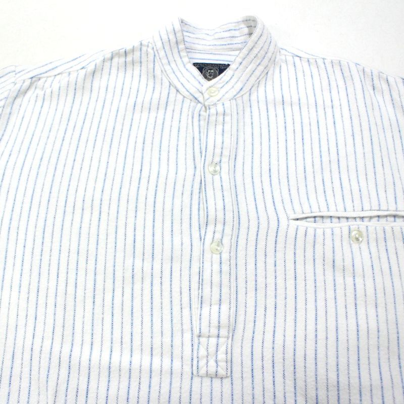 80s vintage ストライプ柄 ノーカラー プルオーバー ネル 長袖