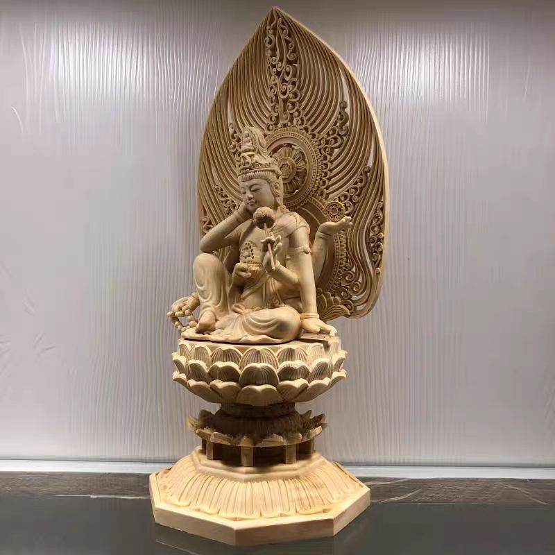 高品質 総檜材 木彫仏像 仏師で仕上げ品 如意輪観音像 仏教美術