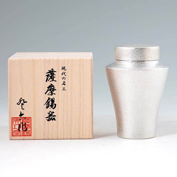 錫 タンブラー 茶壺 吹雪白加工 130g 日本製 桐箱入り 茶筒 シンプル