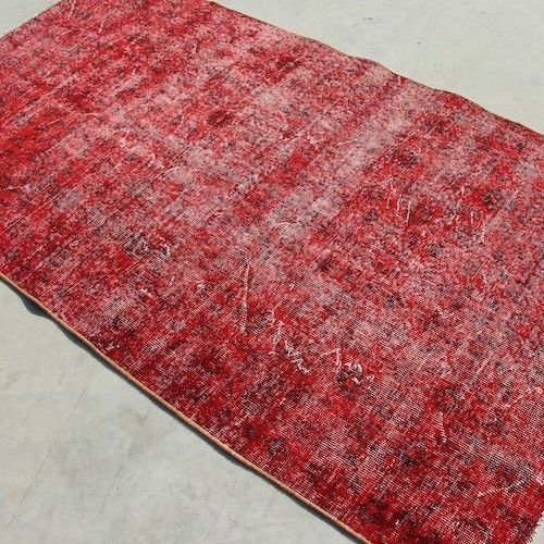 レッドオーバーダイ　ヴィンテージラグ　トルコラグ トルコ製 ビンテージラグ オーバーダイ 赤 レッド 70s 70年代