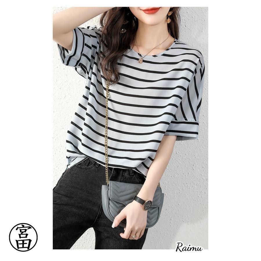 Tシャツ レディース 40代 春夏新作 オシャレブラウス ボーダー柄 Tシャツ 半袖トップス レションTシャツ 大人 通勤 韓国風 30代 50代 レディース 40代 春夏新作 オシャレブラウス ボーダー柄 半袖