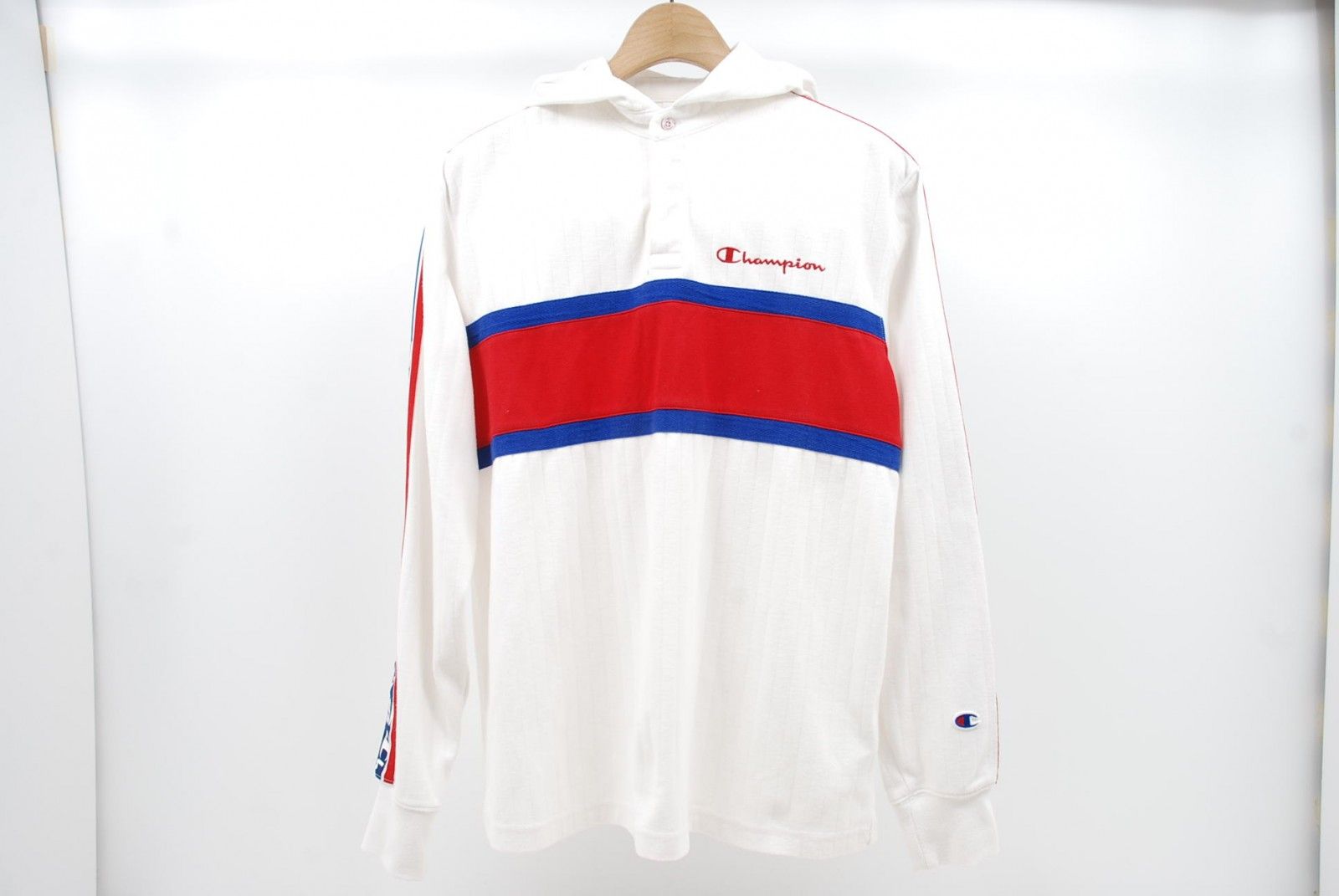 中古 メンズ チャンピオンゴルフ Champion パーカー XL 白×赤×青 長袖プルオーバー