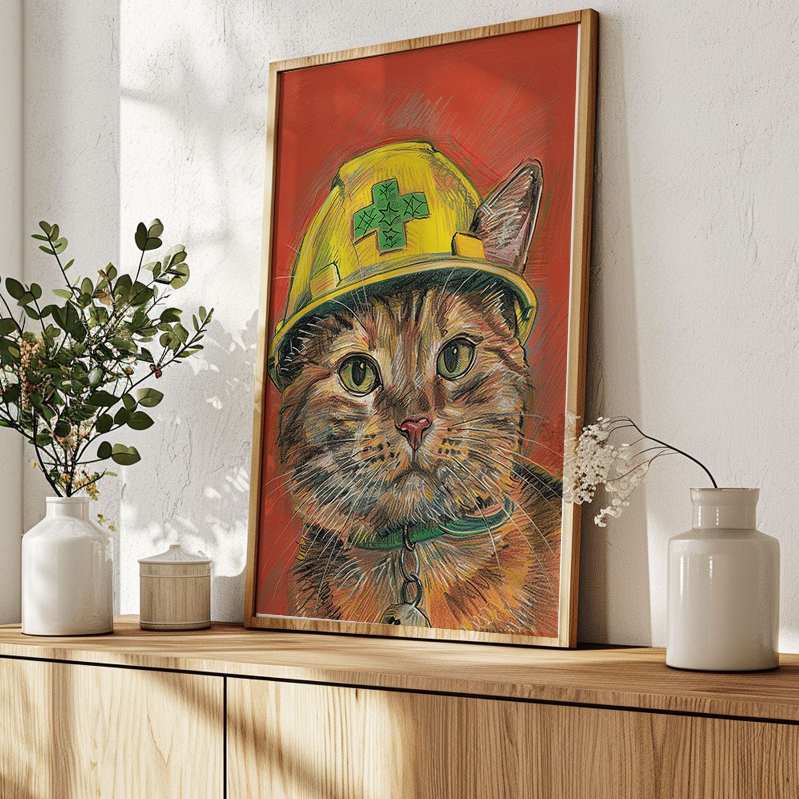 A4ポスター a0448 ポスター アートポスター 絵画 猫 ねこ ヘルメット