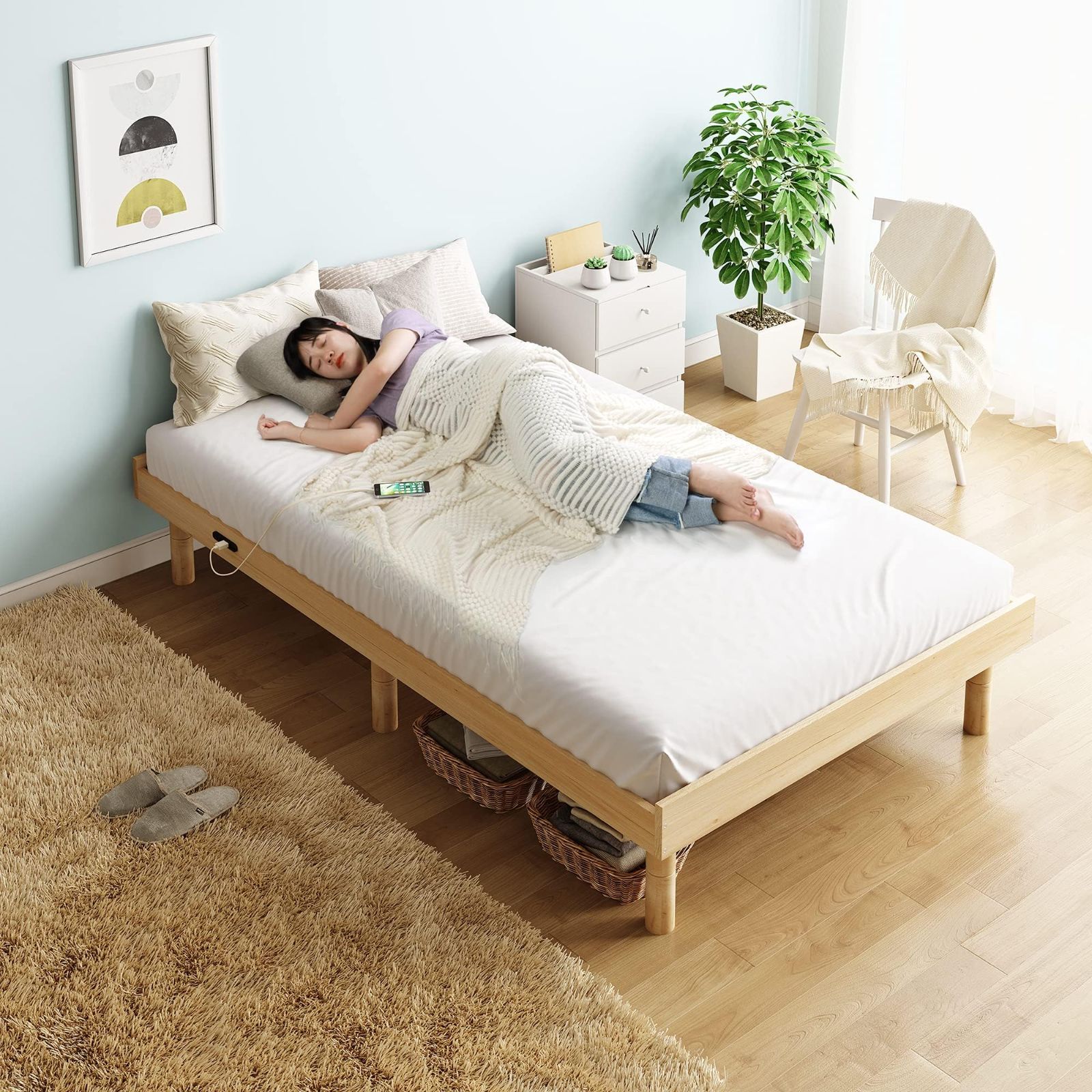 (SALE) すのこベッド ベッドフレームのみ セミダブル 頑丈 組立付き 10%OFFセール) セミダブルベッド ベッドフレームのみ 棚・コンセント