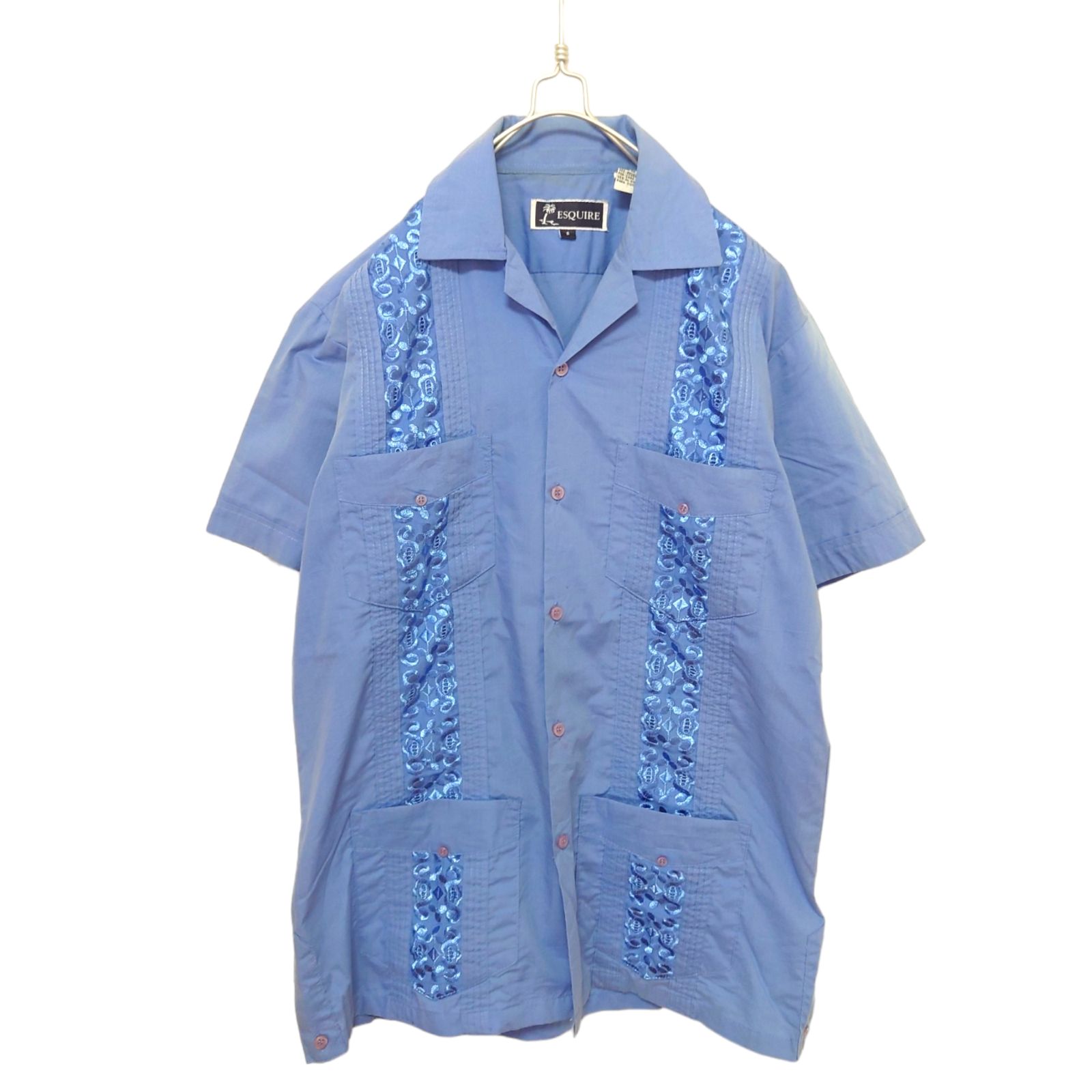 ESQUIRE】開襟 オープンカラー 刺繍入りキューバシャツ S-471