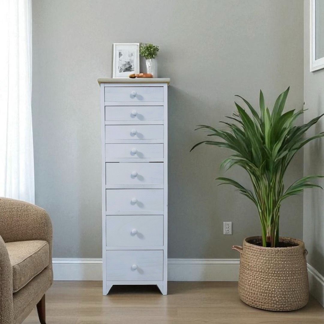 送料無料 Y スリムで大容量 天然木 8段チェスト シャビーホワイト ナチュラルカントリー チェスト フレンチテイスト アウトレット