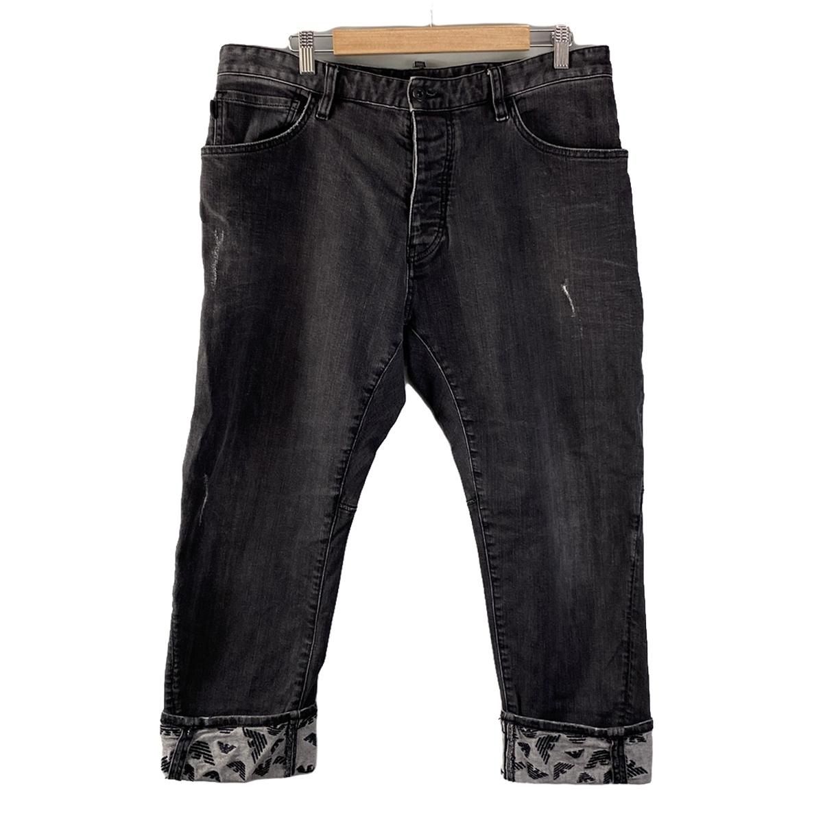 EMPORIOARMANI(エンポリオアルマーニ) ジーンズ サイズW32 メンズ - 黒 フルレングス/ボタンフライ/ダメージ加工/COTTON MADE IN AFRICA