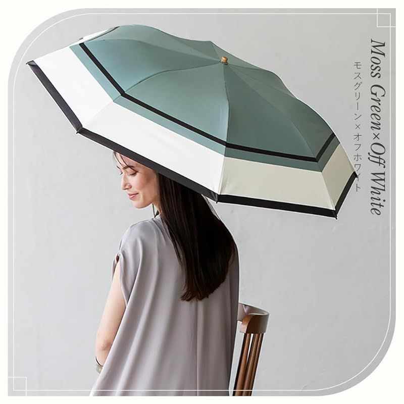 VITAFELICE ヴィータフェリーチェ 2段折りショート傘 晴雨兼用 親骨55cm レディース pru-30283z モスグリーン×オフホワイト