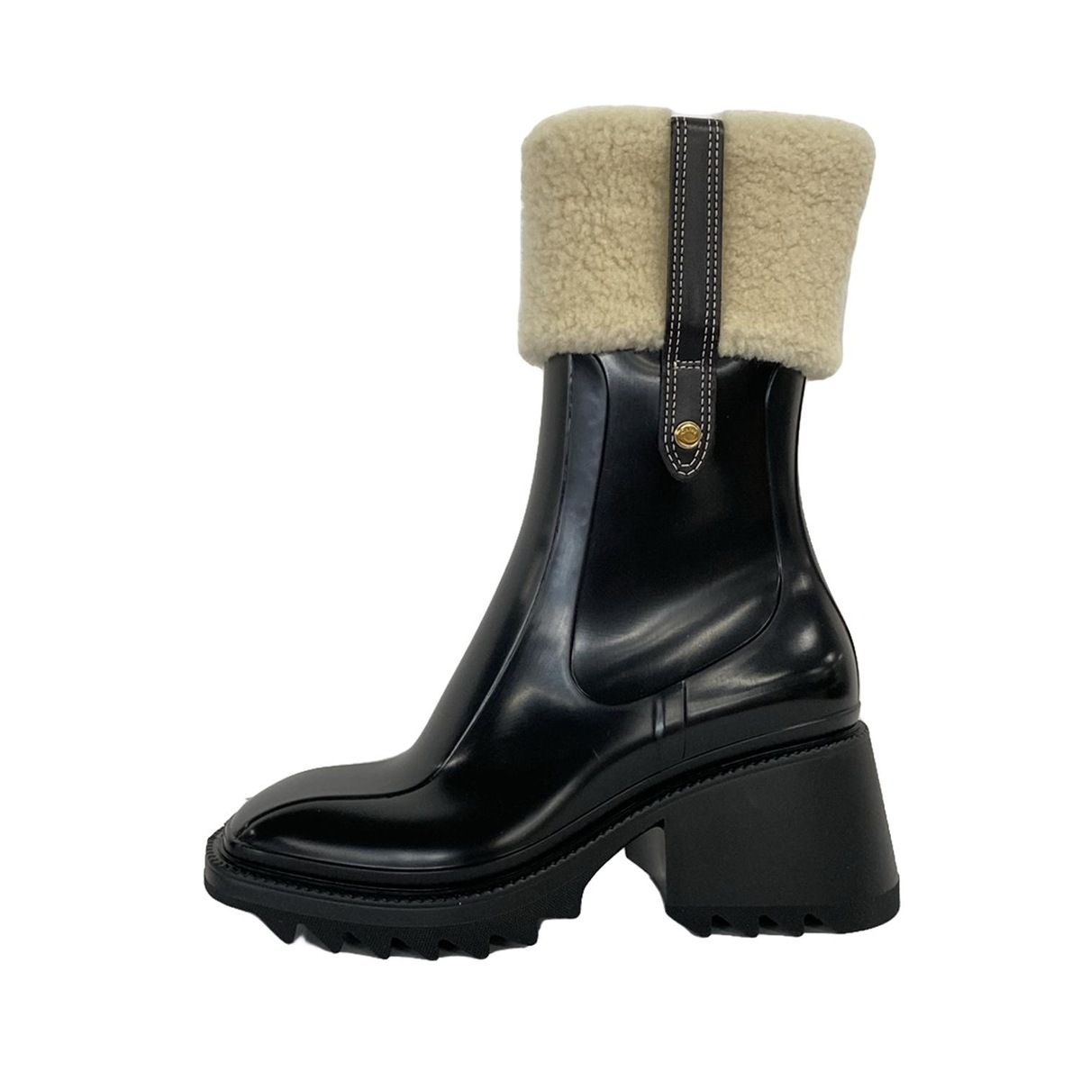 Chloe(クロエ) レインブーツ 38 レディース美品  ベティ CHC21W544M900138W 黒×アイボリー ムートン