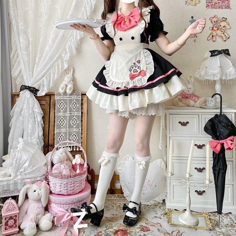 大人 メイド服 可愛いロリータワンピース パープル メイド服 猫爪柄 ハロウィン コスプレ衣装 ショート丈 ロリータ服 メイド服 コスチューム 紫