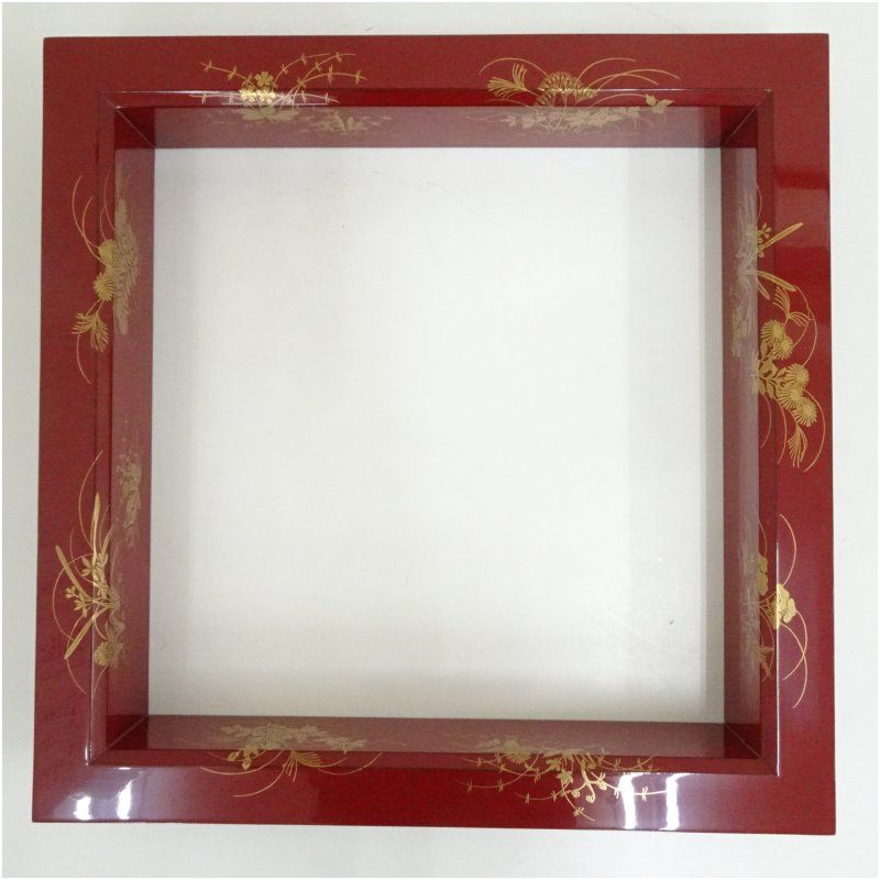 道場宗廣造 朱塗四季の花蒔絵炉縁 共箱 茶道具 茶道 おしゃれ ろぶち 茶室 お茶 お茶席 茶器 炉壇 道具 骨董 抹茶 茶会 茶の湯 木の枠