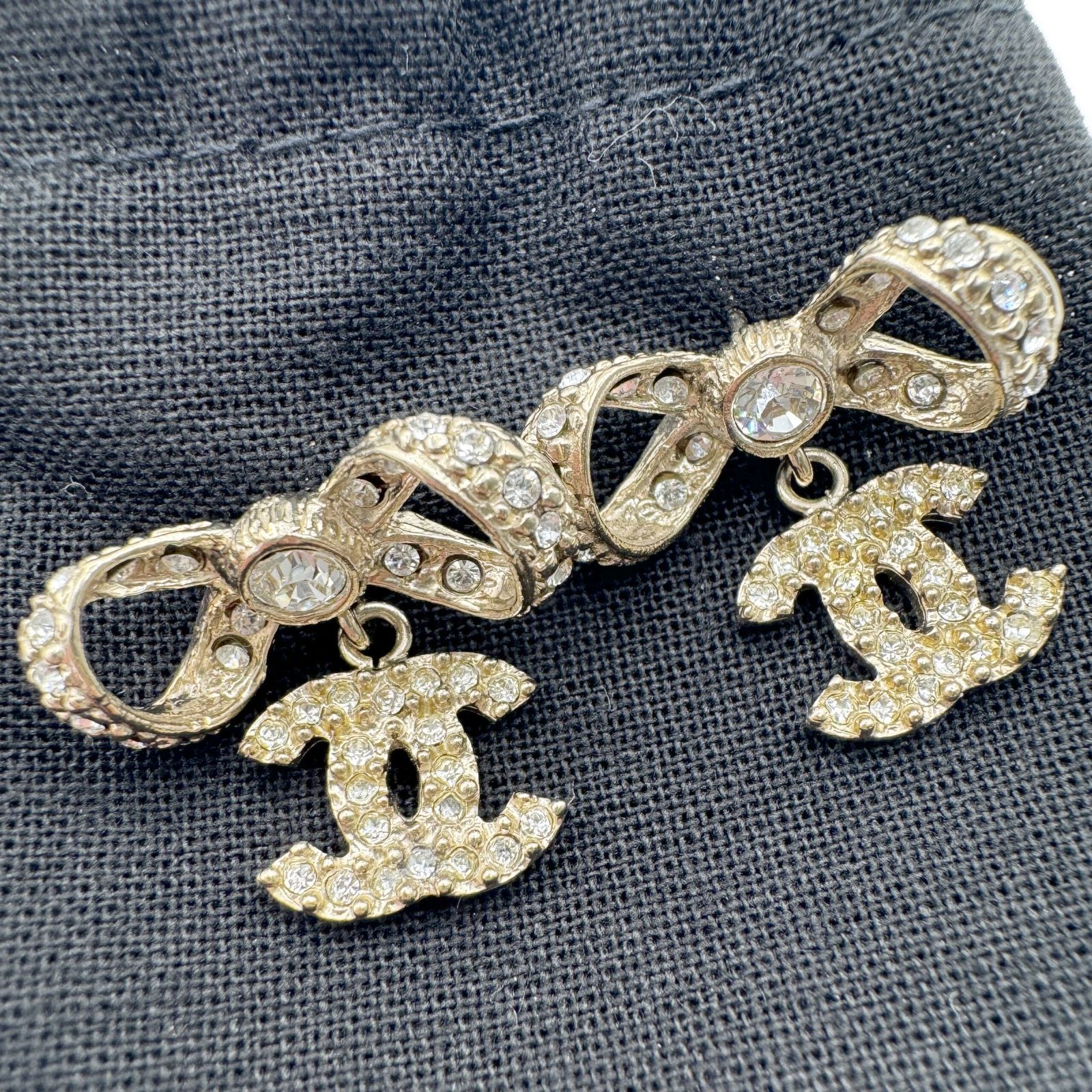 シャネル(CHANEL) ココマーク/リボン ラインストーン ピアス ゴールド