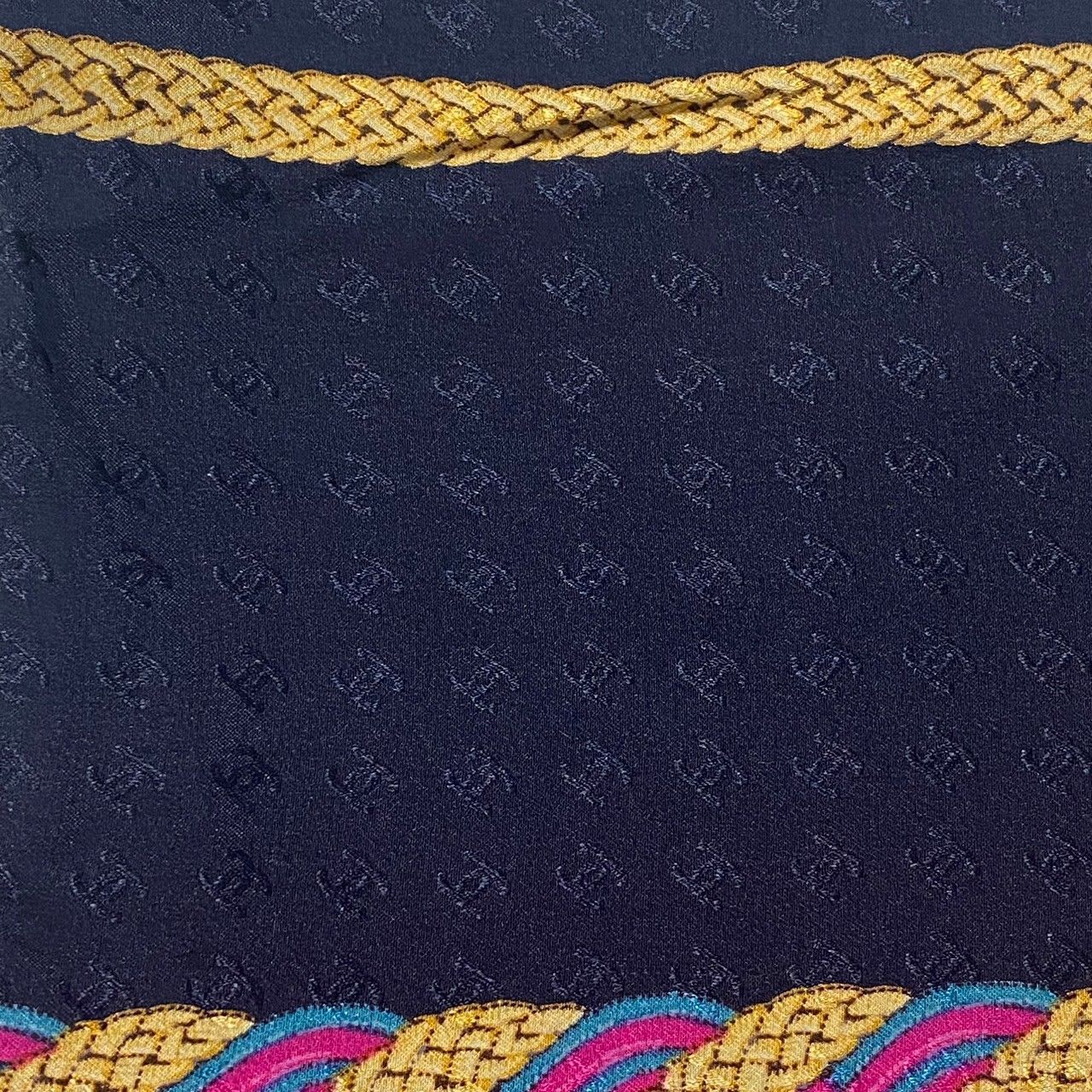 CHANEL シルクスカーフ ネイビー シャネル スカーフ ネイビー花 CHANEL -(soracoya)
