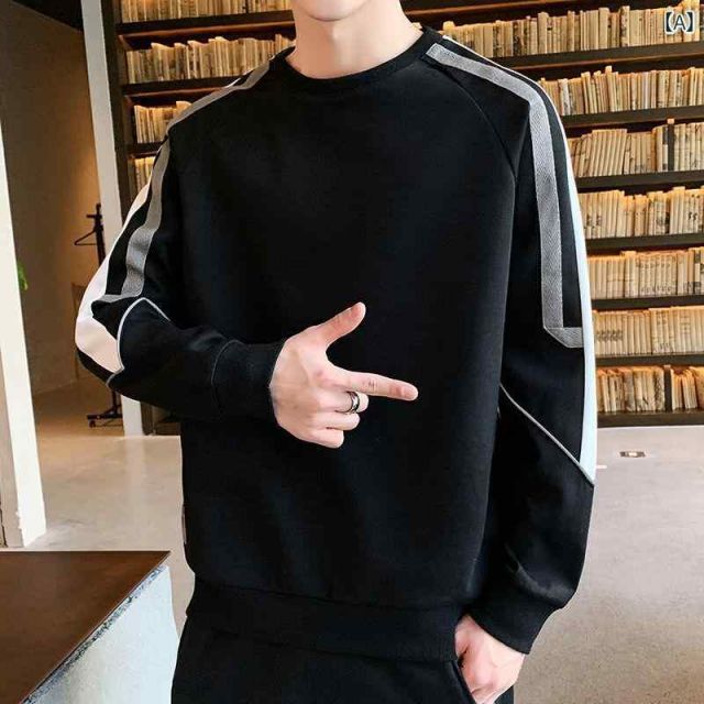 XL メンズ ファッション 服 オシャレ シンプル 大人 かっこいい 大きいサイズ ストリート 紳士服 白 スウェット シャツ 韓国 スタイル 秋冬 シャツ ラウンドネック 長袖 T