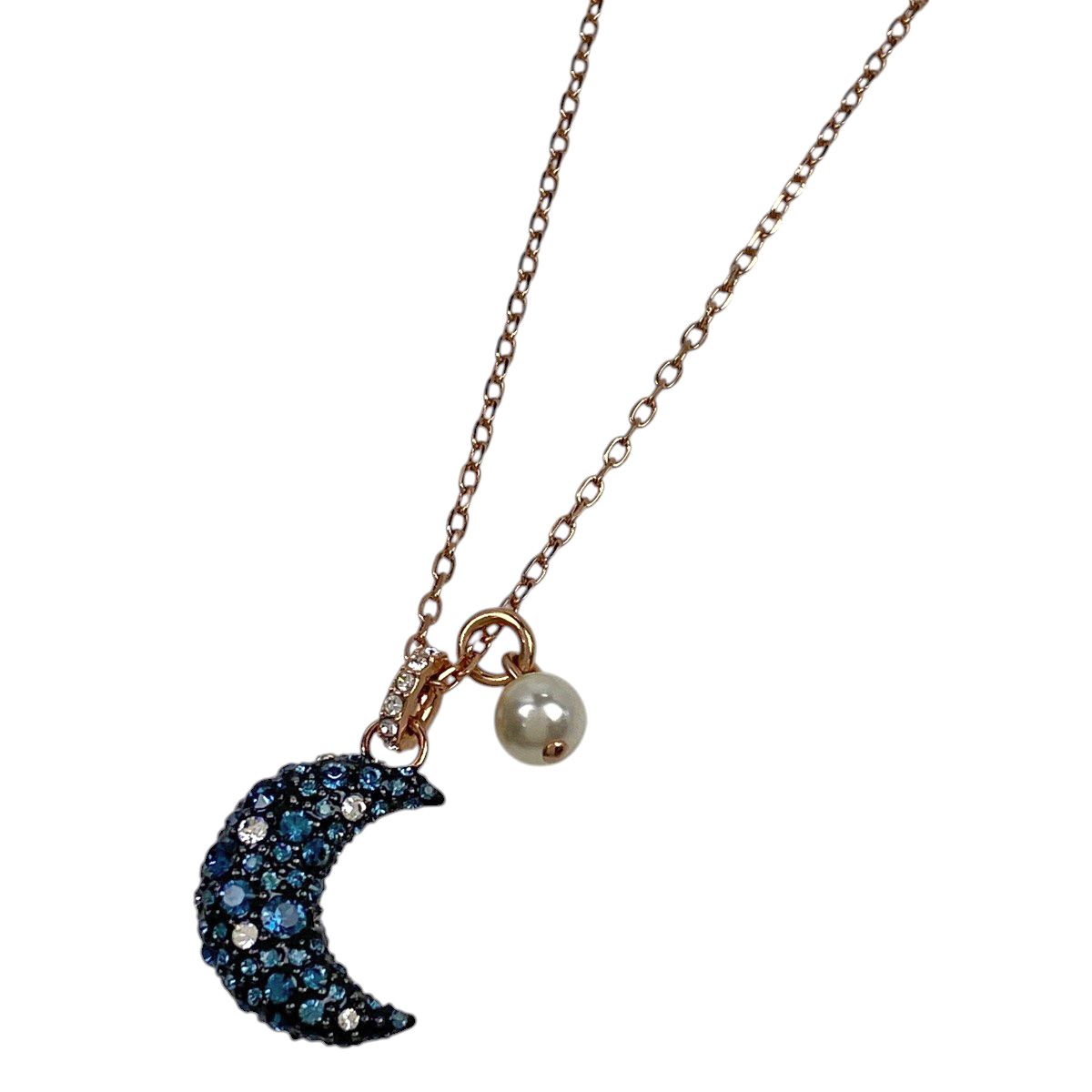 スワロフスキー SWAROVSKI ラインストーン デザイン ネックレス ムーン 三日月 ネックレス GP ラインストーン ゴールド レディース