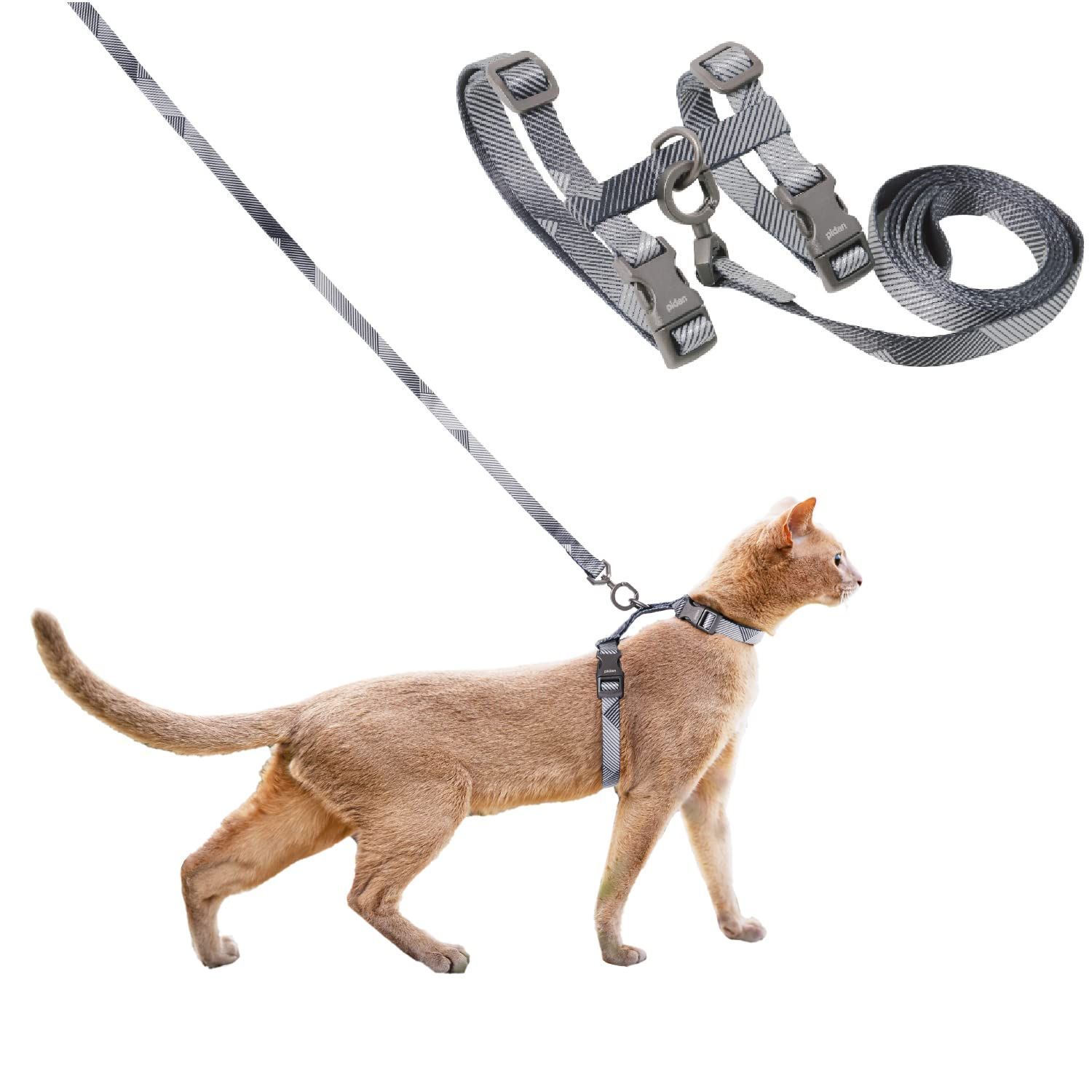 商品 ハーネス 抜けない ダブルロック 猫 簡単 猫 リード ハーネス セット 2点セット pidan ワンタッチ 調整できる 猫用ハーネス A1 モノトーン