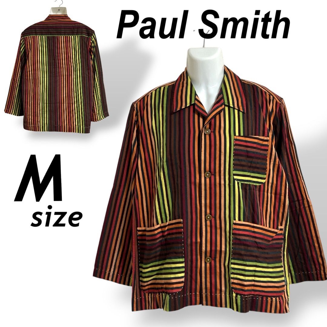 Paul Smith｜ポール・スミス メンズ シャツジャケット M パジャマジャケット ステッチ 長袖シャツ ボルダ92 マルチカラー ストライプ (B39)