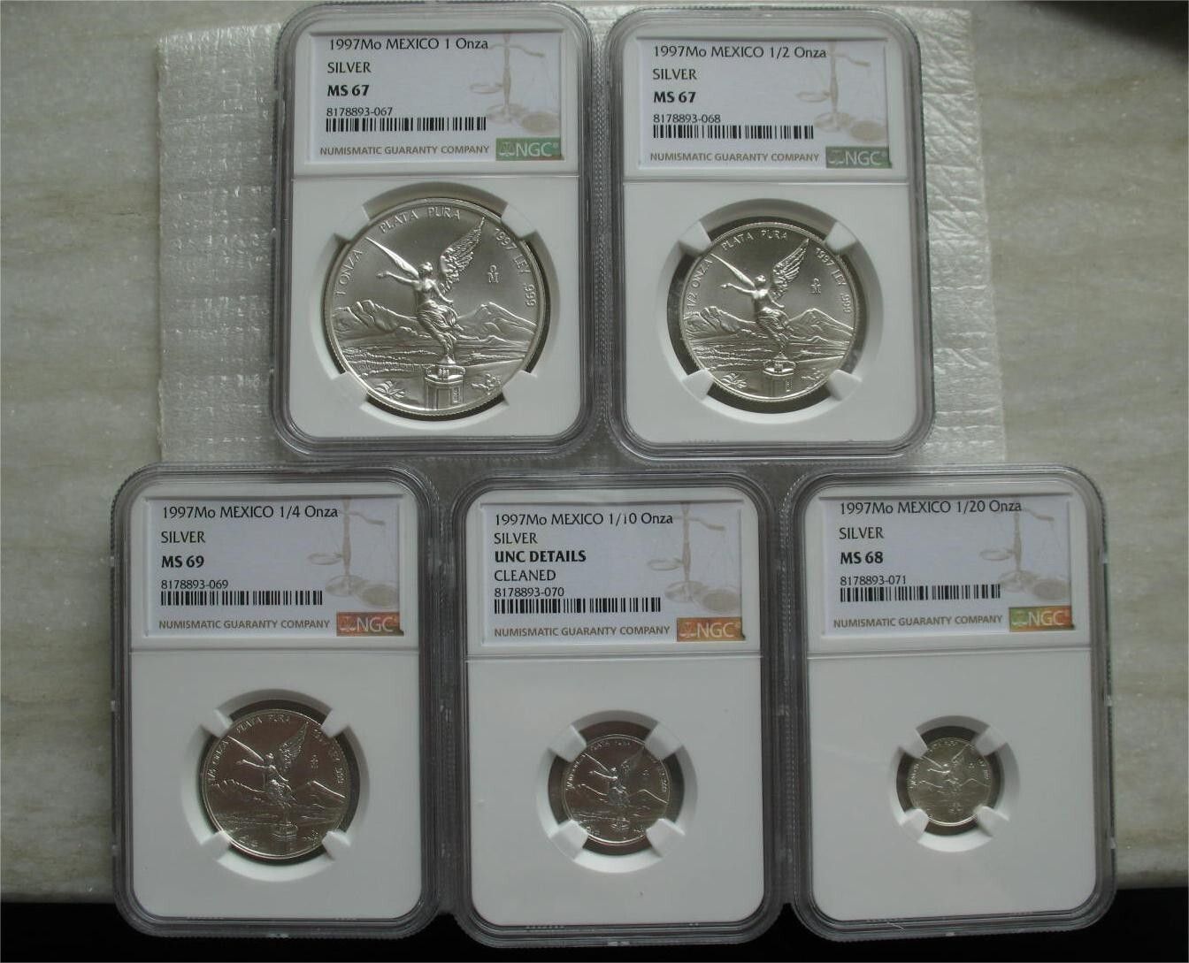 Mexico 1997 Libertad Silver Coin 1|20 Onza-1 Onza NGC UNC-MS69
