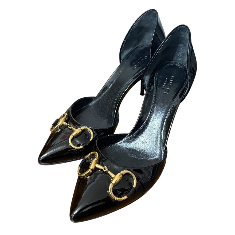 美品 GUCCI グッチ パテントレザー ホースビット ポインテッドトゥ