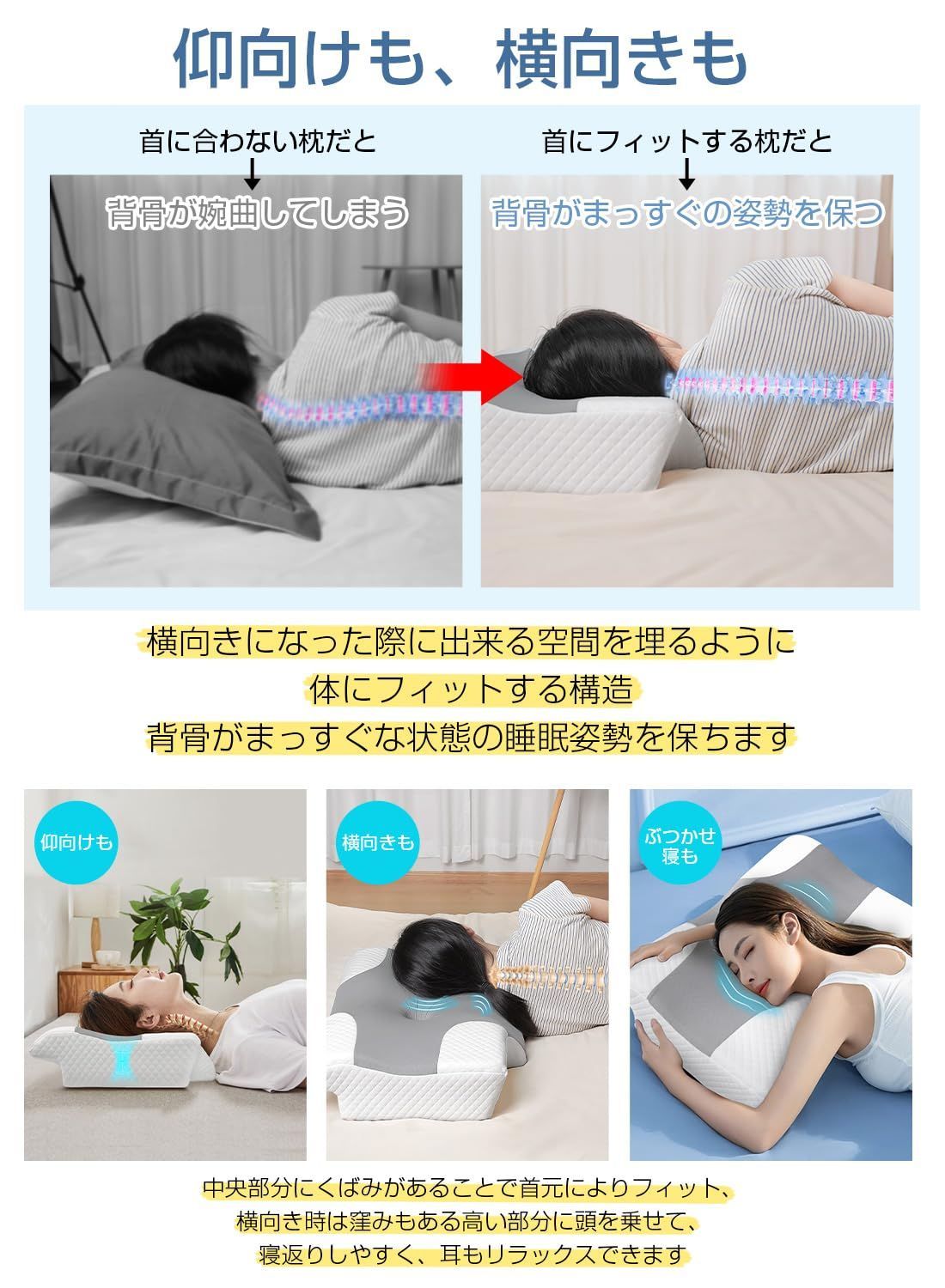 人気 安眠枕 首肩フィット 不憫 枕 低反発 まくら 人体工学