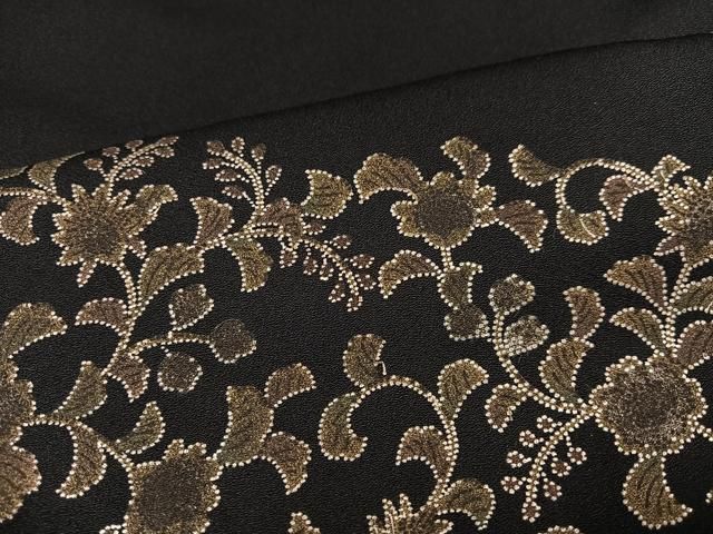 平和屋着物○訪問着 草花文 たたき染め 黒地 金彩 正絹 逸品 未使用