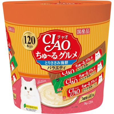 同梱不可 4個セット いなば CIAOちゅ～るグルメ120本とりささみ海鮮バラエティ14g×120本