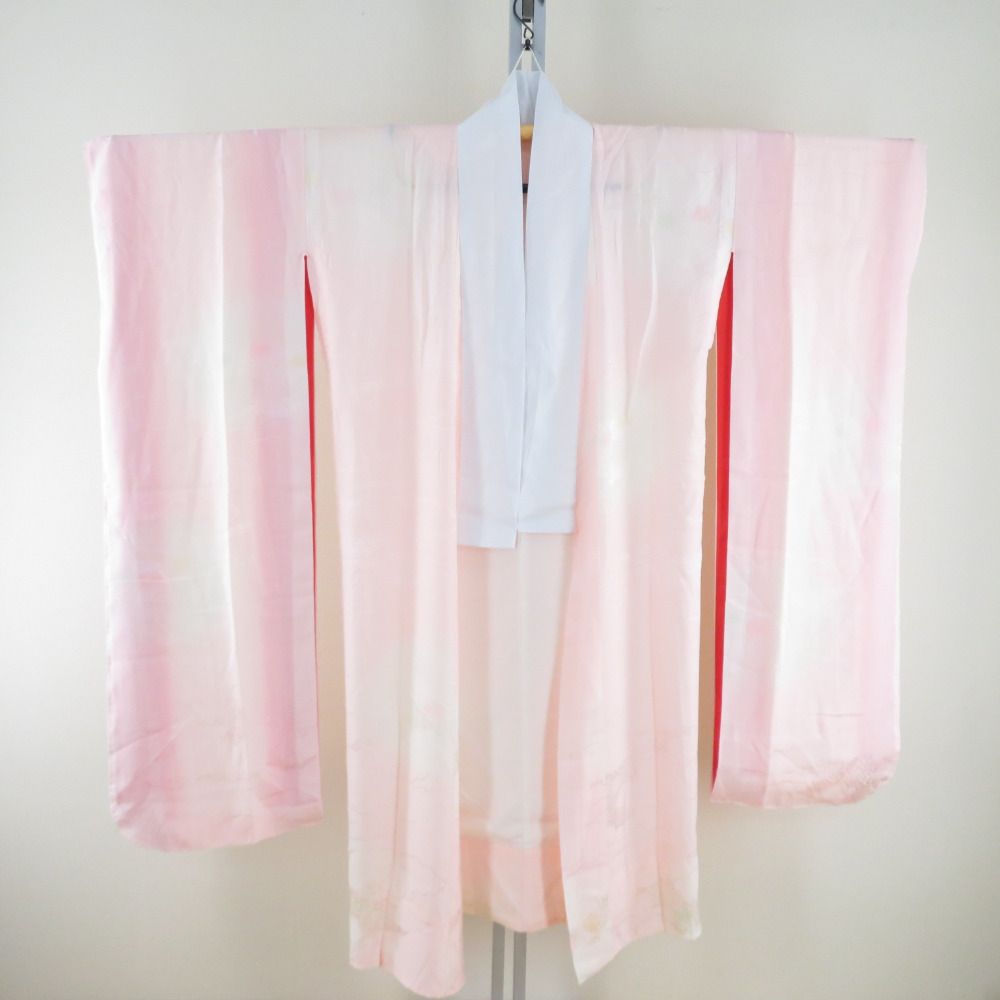 襦袢 振袖用 ぼかし 菊文様 きばり 桃色 正絹 広衿 袖無双 長襦袢  