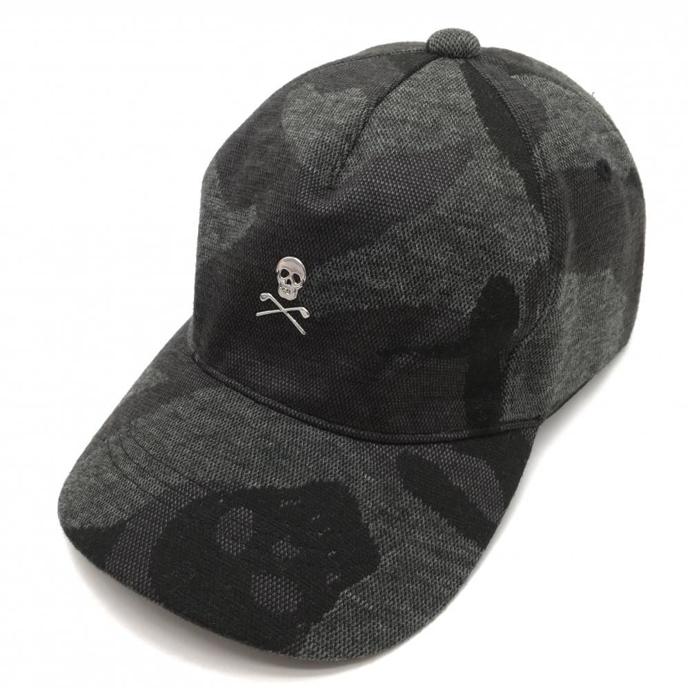 超 マークアンドロナ キャップ グレー×黒 カモフラ 迷彩 スカル ゴルフウェア MARK＆LONA