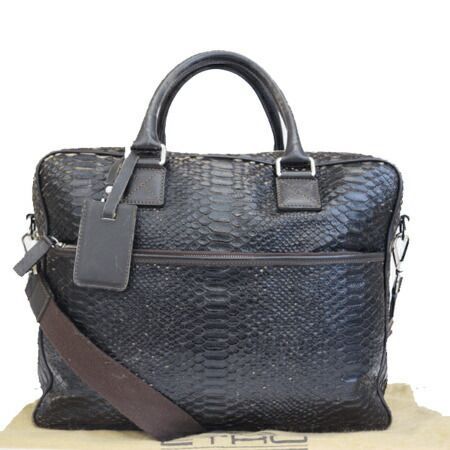 【中古】 エトロ ETRO ビジネスバッグ ハンド ショルダー 2WAY ブラック ブラウン パイソン レザー 04ER404