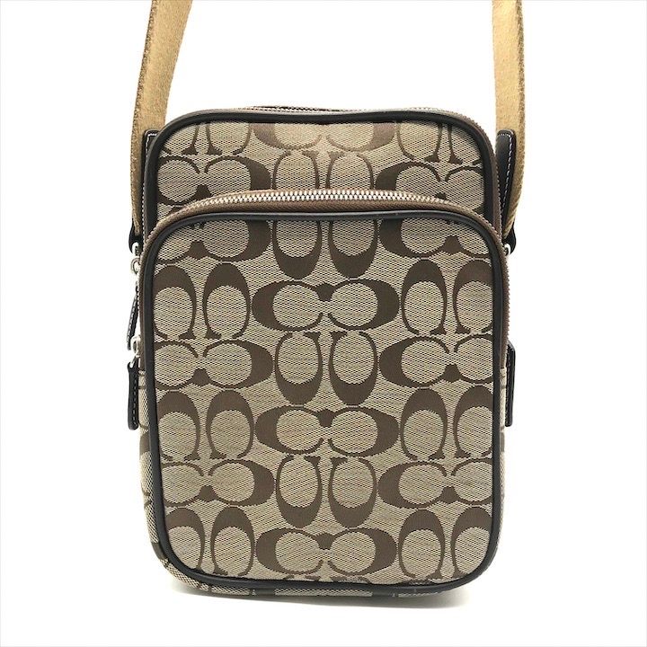 美品 COACH コーチ シグネチャー キャンバス レザー ショルダー バッグ ブラウン a4470 美品 COACH コーチ シグネチャー キャンバス レザー ショルダー バッグ