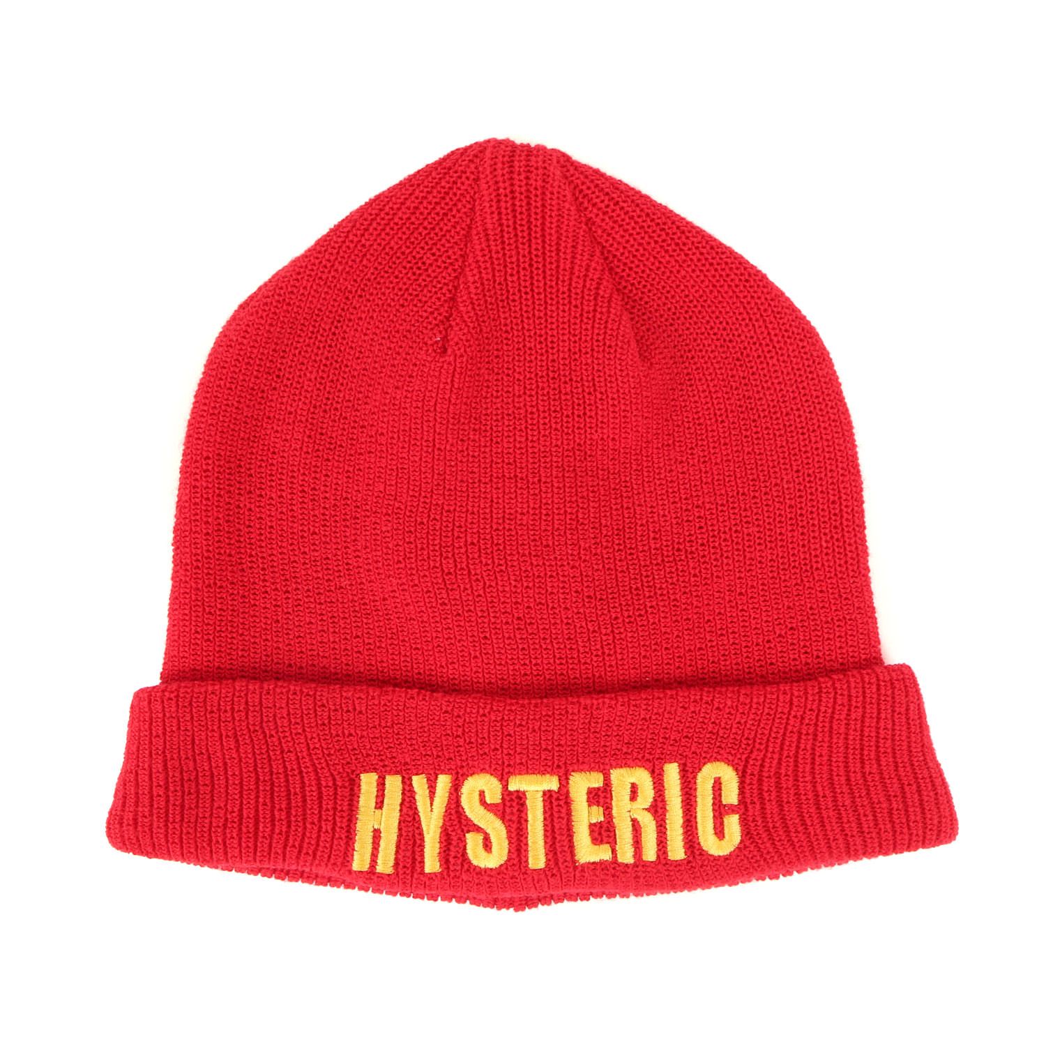 HYSTERIC GLAMOUR ヒステリックグラマー ビーニー レッド サイズ | 21秋冬 ロゴ 刺繍 ニット キャップ | 帽子 | リブ コットン | 日本製 ブランド レディース
