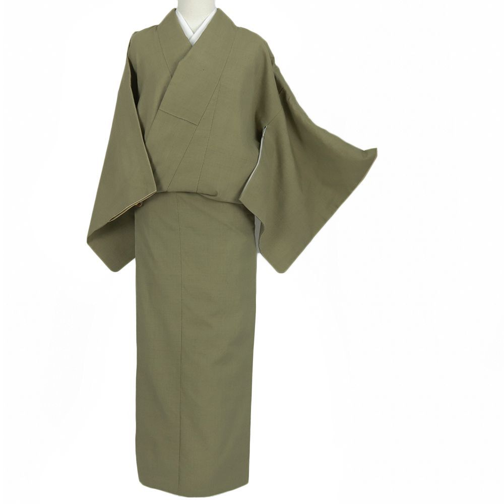 中古 】 結城紬 正絹 真綿 中古 紬 着物 リサイクル 無地 緑