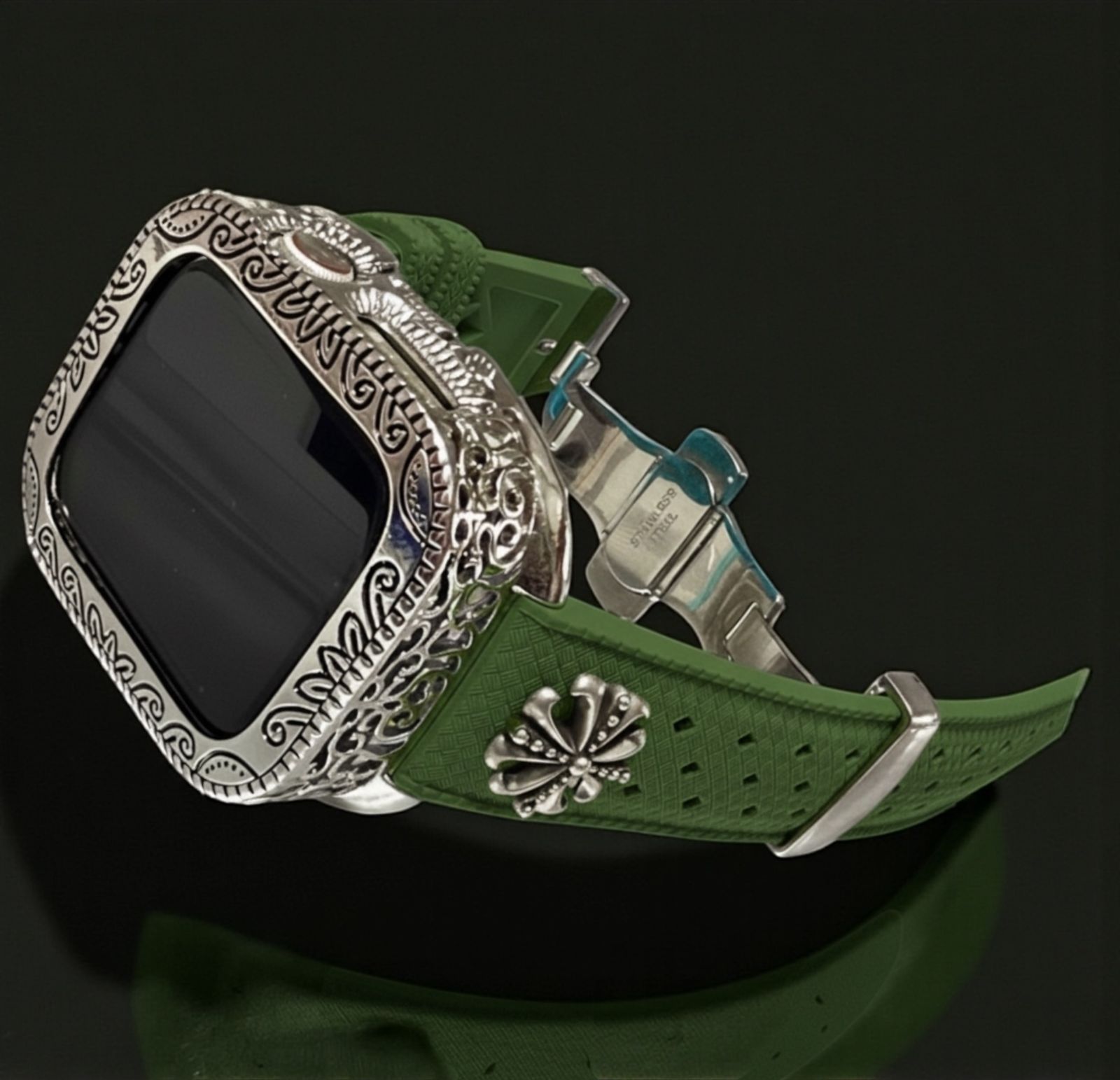 AppleWatchカスタム フッ素ラバー バンド 彫刻カバー ケース アップルウォッチ用 ベルト 44 45 46 49 SE Ultra 107