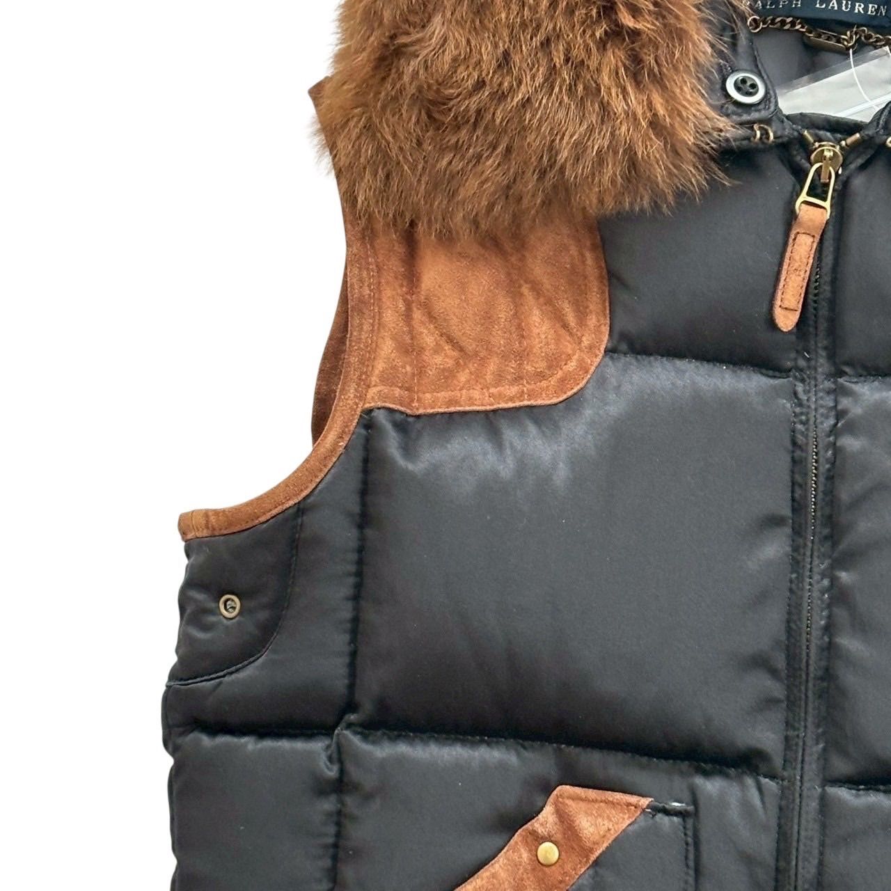 ラルフローレン　ファー付き　ダウンベスト　リアルファー　身長160cmまでの方 Ralph Lauren ラルフローレン ダウンベスト 黒 茶 リアルファー