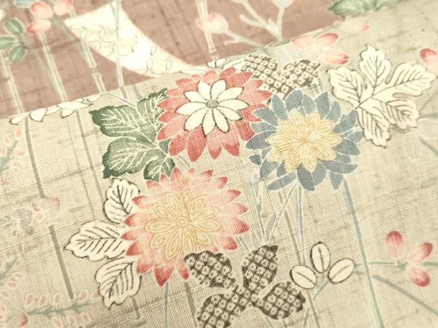 平和屋着物▽訪問着 単衣 生紬 手描き 草花文 正絹 逸品 AAAW1441fy