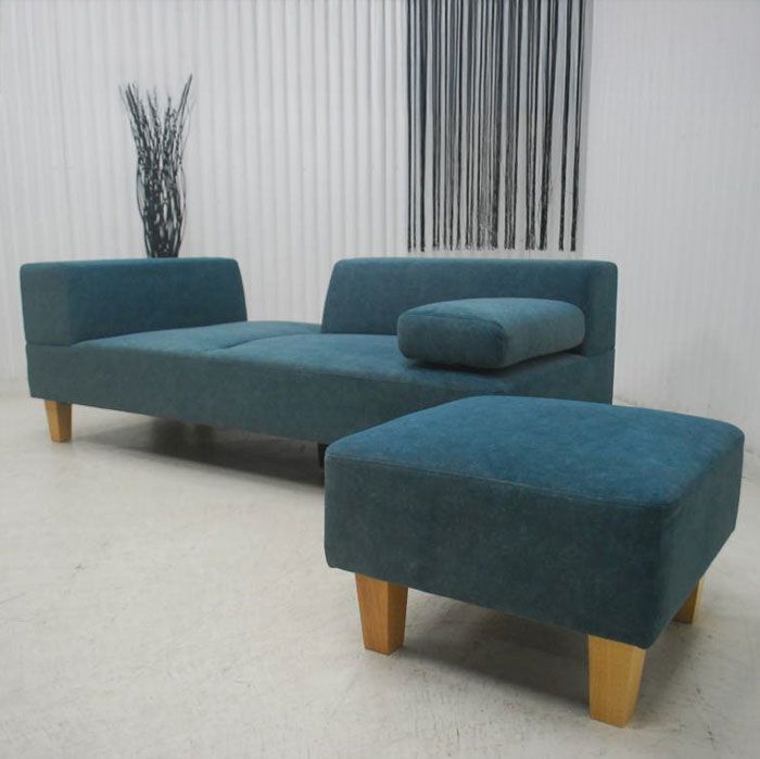 アウトレット 現品限り 一部 大 ファブリック ３人掛け 布製 ソファー オットマンセット ブルー