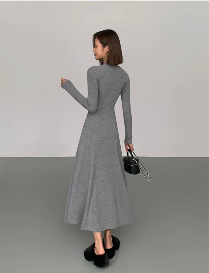 長袖ニットロングワンピース