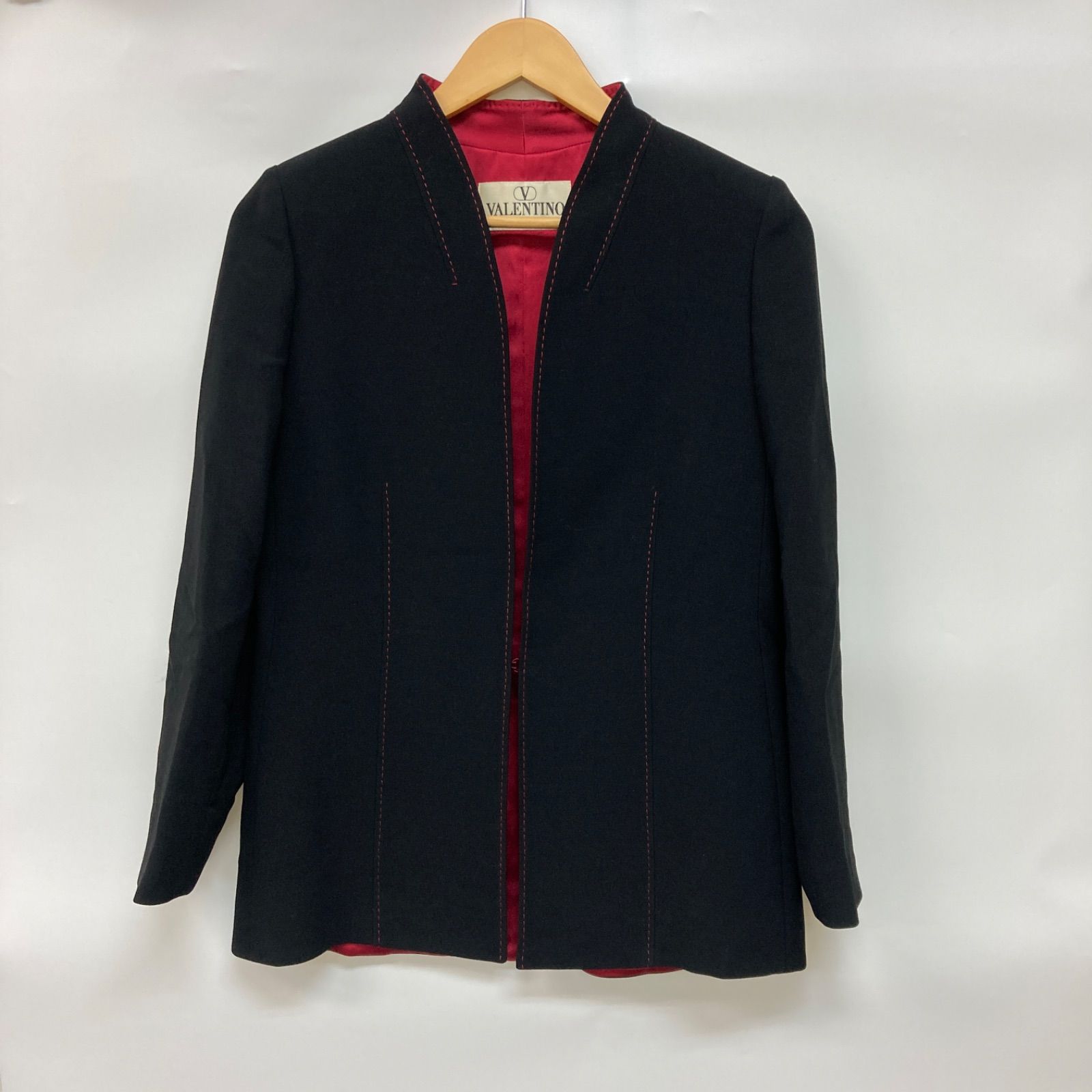 VALENTINO ブラック ノーカラージャケット Valentino フリンジノー