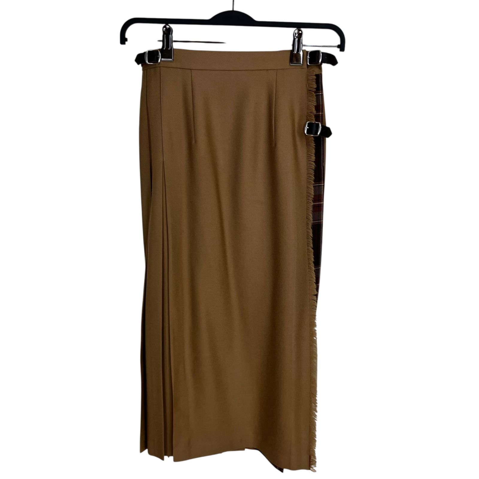 O NEIL of DUBLIN BEAMS別注 パッチワーク キルトミモレスカート GB8 US6 ベージュ ブラウンチェック オニールオブダブリン ビームス ウーステッドウール ベージュ ブラウンチェック