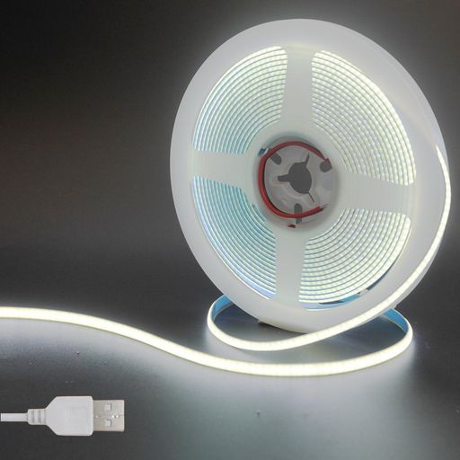 クリアヒル(Clearhill)5VCOBLEDストリップライト5M昼白色6500K400個LED/M強力な光幅5mm9W/m180°発光CRI =90両面テープ非防水IP201MUSBスイッチケーブル柔軟なテープライト