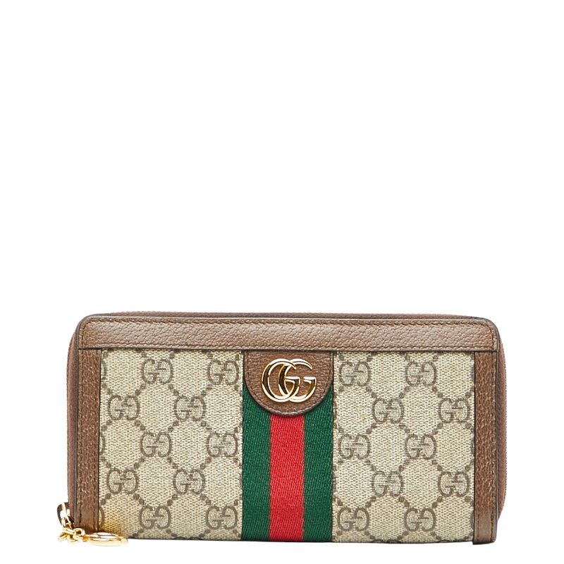 グッチ オフィディア GGスプリーム ラウンドファスナー 長財布 523154 ベージュ マルチカラー PVC レザー レディース GUCCI 227-34002