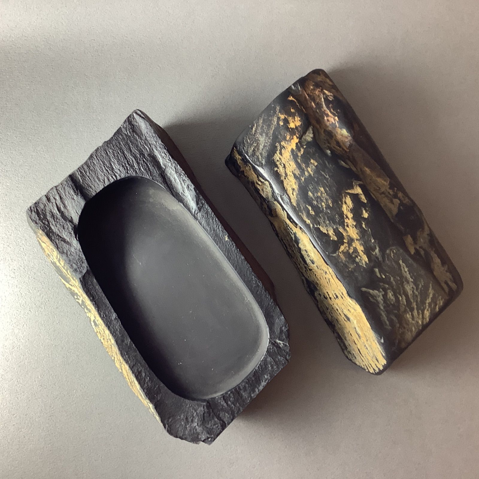 硯石 未使用 未使用 那智黒石 天然高級硯石 石筋模様 骨董 唯一無