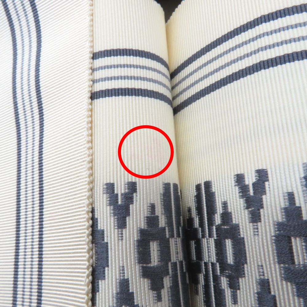 名古屋帯 作り帯 付帯 単帯 正絹 オフホワイト×青系 献上柄 仕立て